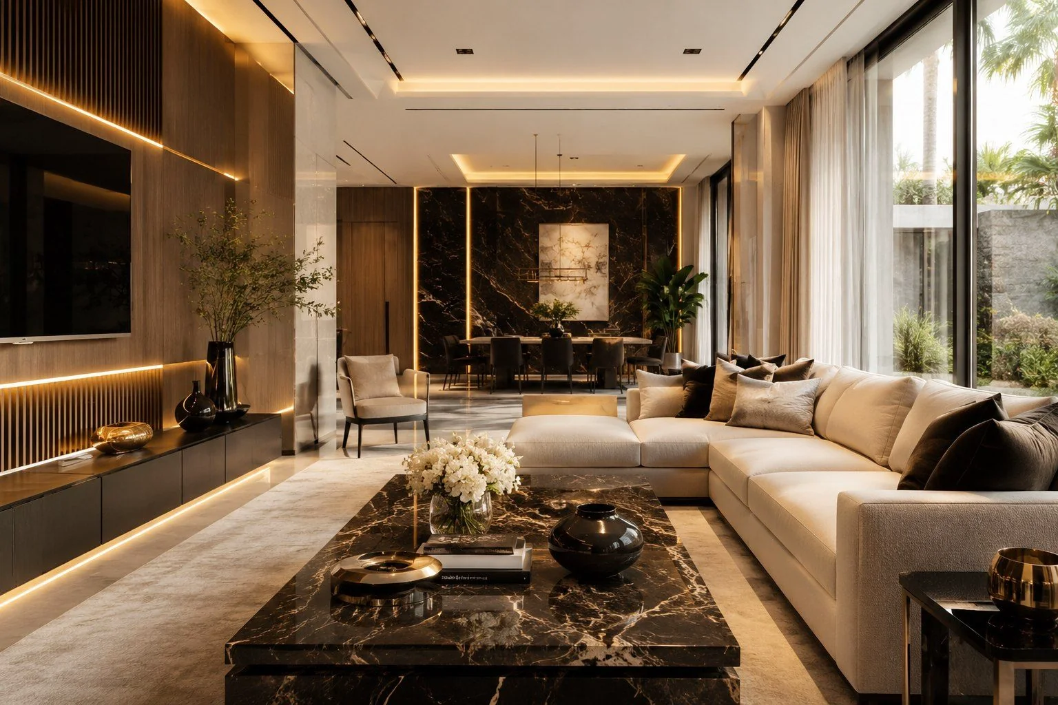Ambiente com design de interiores refinado