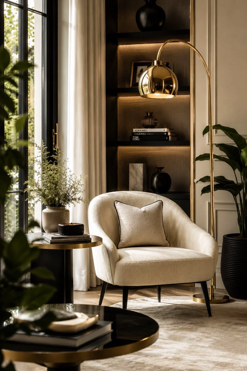 Sala de estar com design de interiores elegante